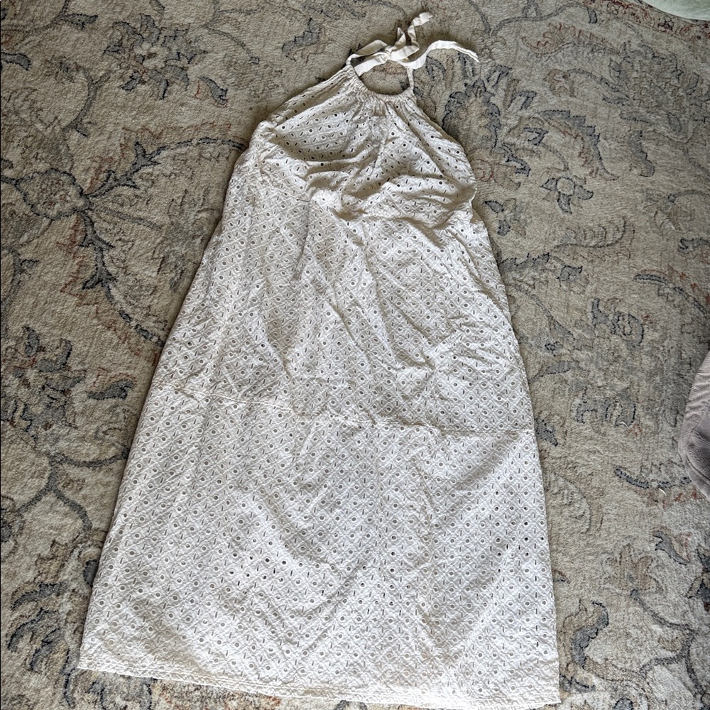 Vitamin A Women's Eyelet Halter Maxi Cover Up Dress in a cream-colored cotton - Picture 14 of 14